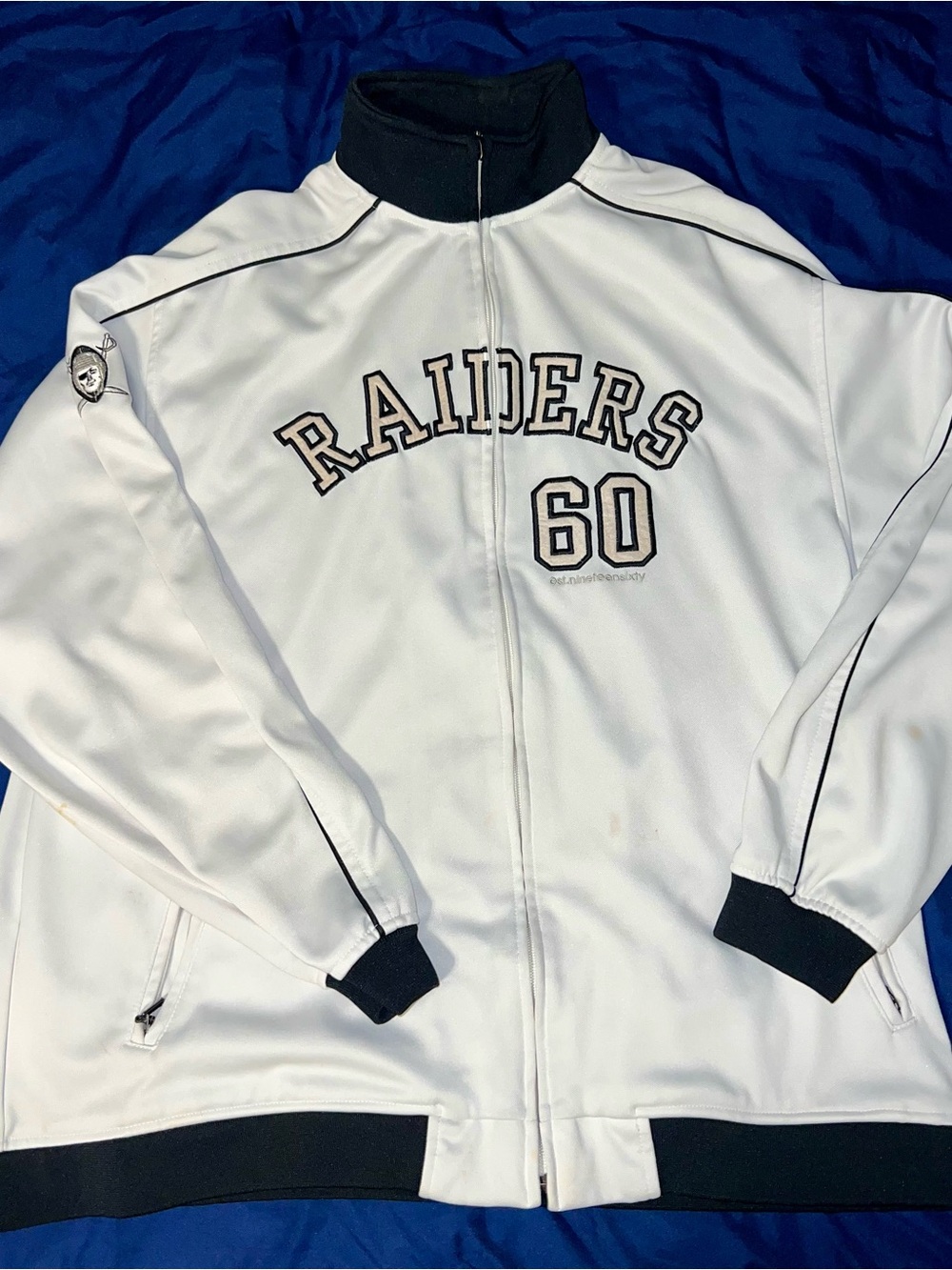 Raiders Reebok - White Raiders Zip-Up Sweatshirt with Black Trim